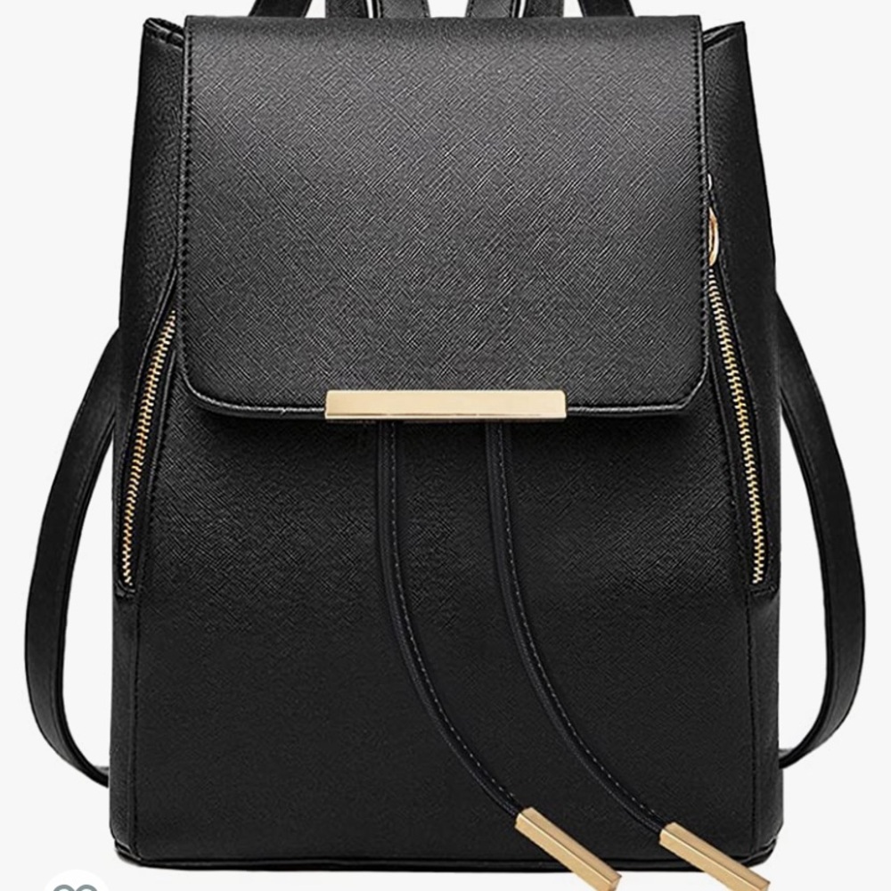 Medium sized Black Faux Leather Backpack - Picture 2 of 13